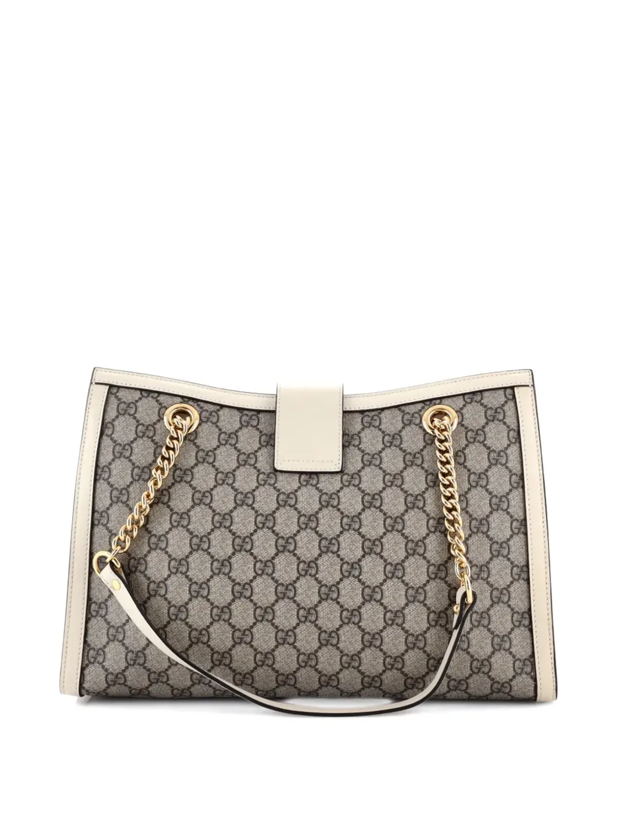 Gucci ビンテージ パドロックチェーンGG コーテッドキャンバス×レザー ミディアム トートバッグ - ホワイト - 画像2