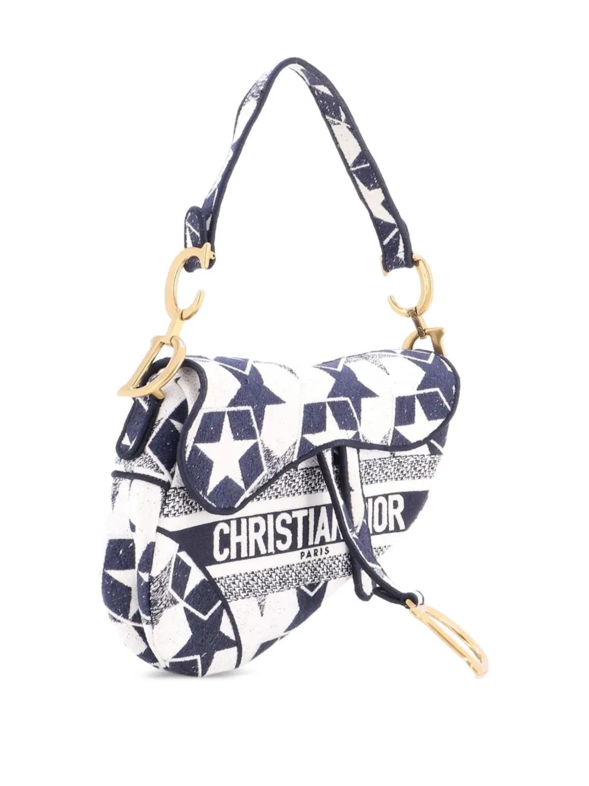 Christian Dior ビンテージ サドルバッグ ロゴ刺繍 キャンバス ミディアムショルダーバッグ - ブルー - 画像3