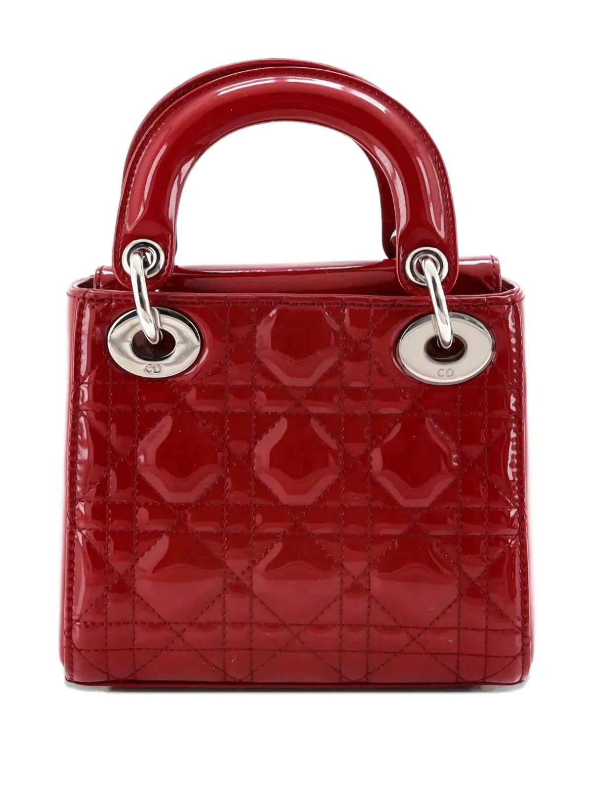 Christian Dior ビンテージ Lady Dior バッグ カナージュキルト パテント ミニ サッチェル - レッド - 画像2