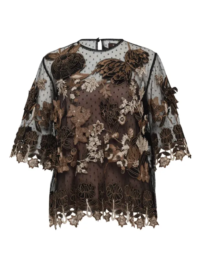 Biyan Biyan エンブロイダード3Dアップリケ付きチュールトップスの商品画像