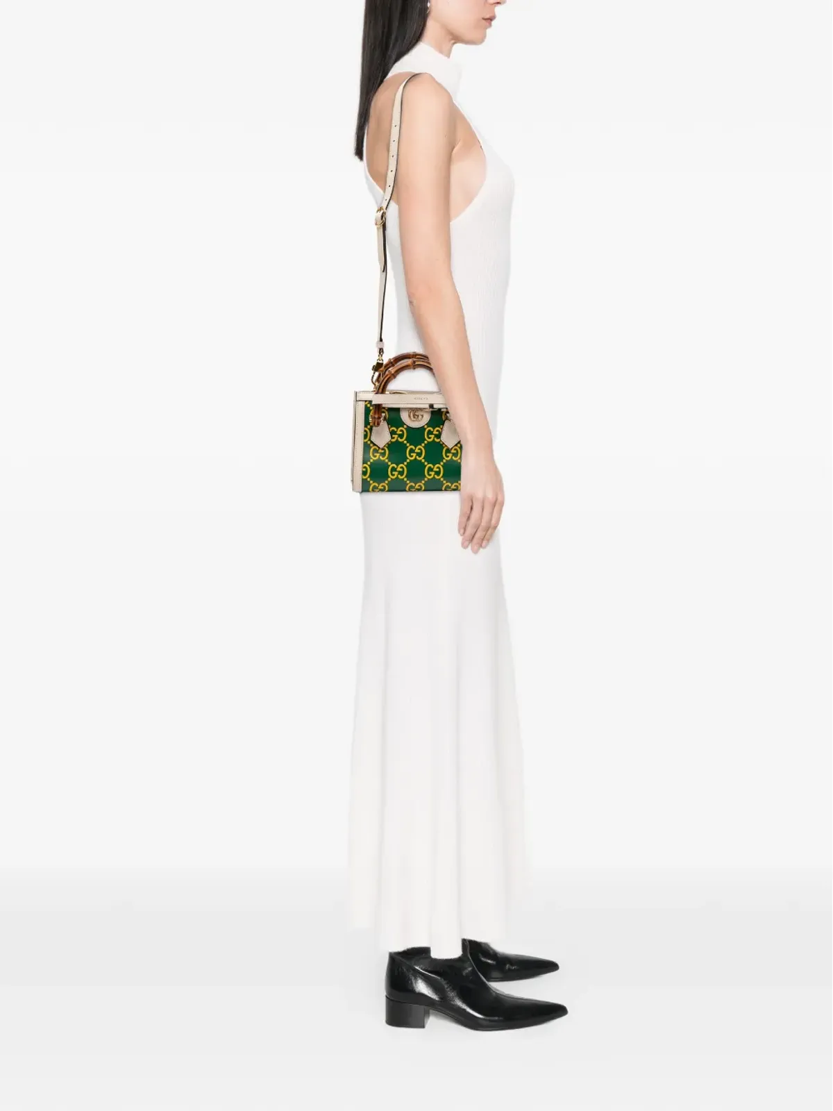 Gucci Pre-Owned ミニレザー バンブー GG Diana サッチェル - グリーン - 画像2