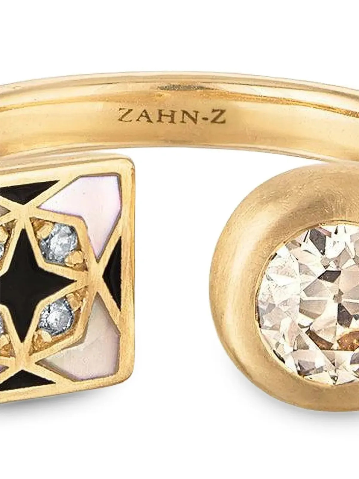 ZAHN-Z 14K イエローゴールド サダフ・アンド・アイ マザーオブパールとダイヤモンド オープンリング - 画像2