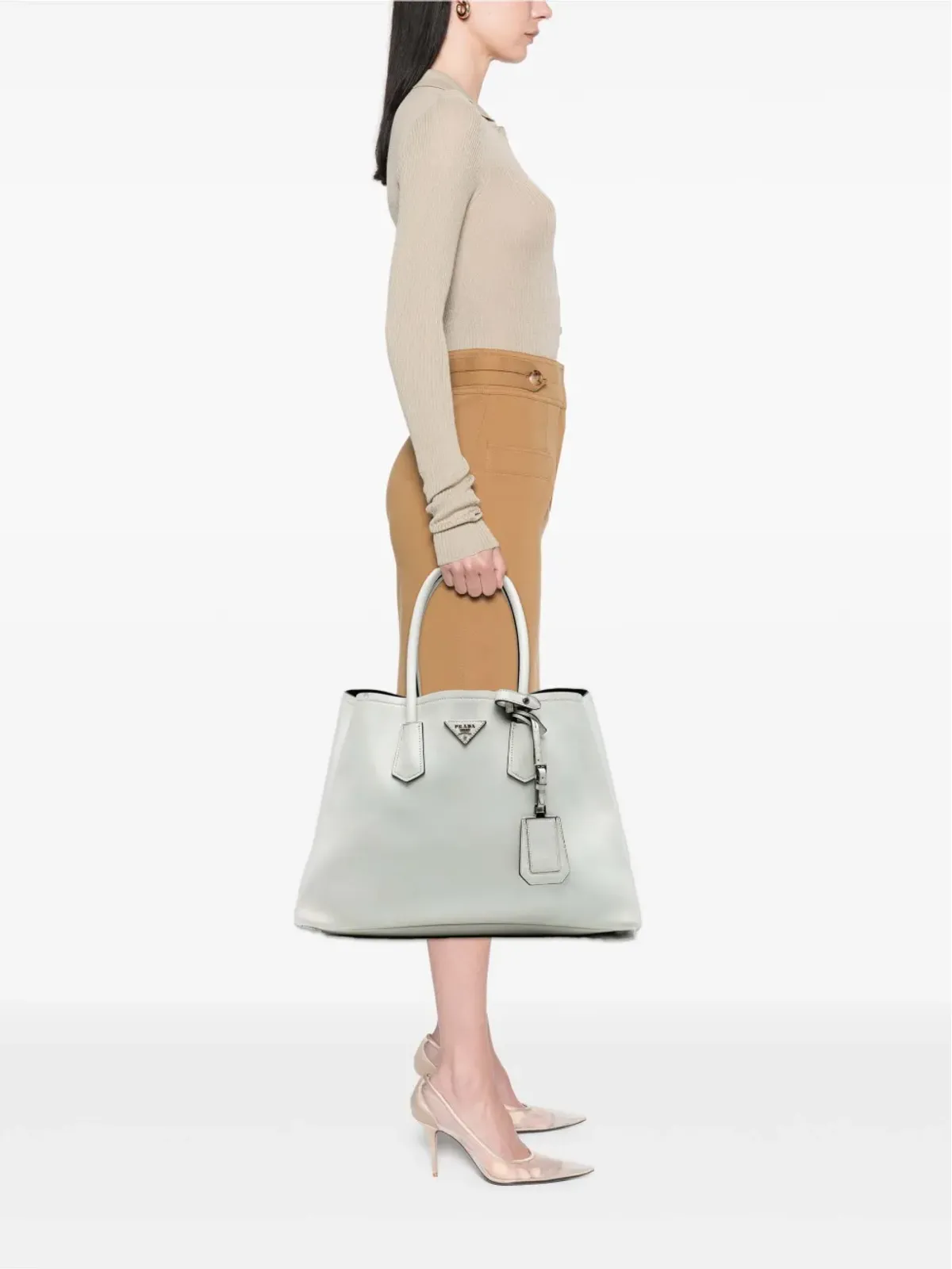 Prada ビンテージ ラージシティ カーフ ダブルサッチェル ホワイト - 画像2