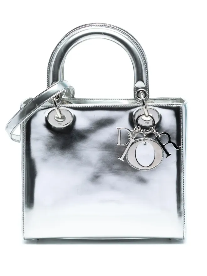 Christian Dior Pre-Owned Christian Dior ビンテージ 2013年モデル ミディアム メタリックパテントレザー レディディオール サッチェル - シルバーの商品画像