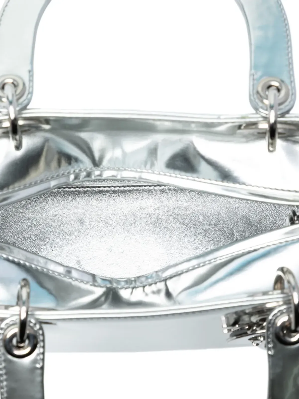 Christian Dior ビンテージ 2013年モデル ミディアム メタリックパテントレザー レディディオール サッチェル - シルバー - 画像5