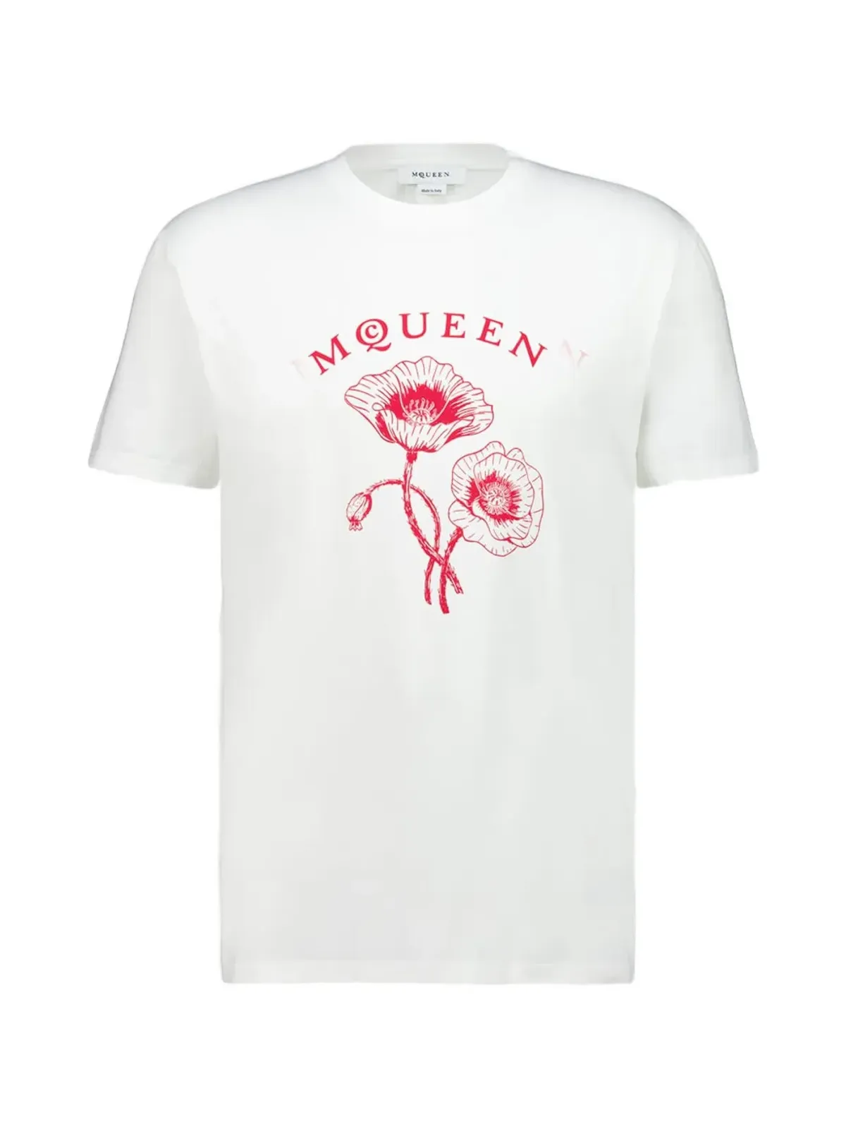 Alexander McQueen ポピー柄コットンTシャツ（ホワイト） - 画像1