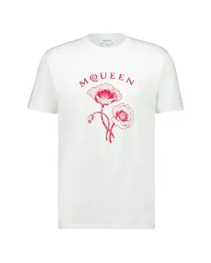 Alexander McQueen ポピー柄コットンTシャツ（ホワイト） - サムネイル1