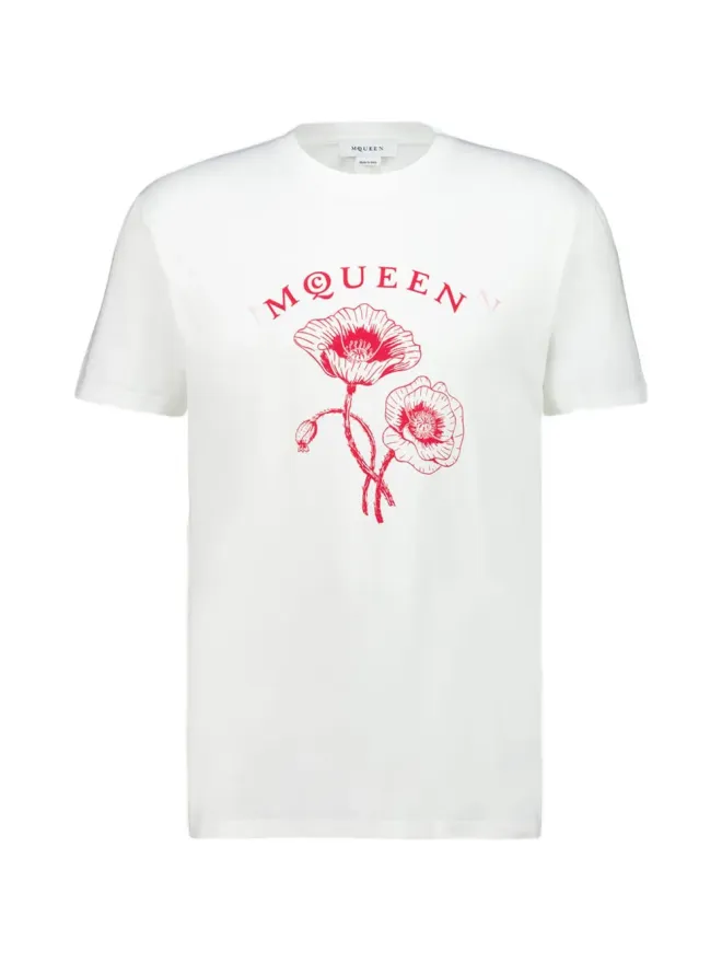 Alexander McQueen Alexander McQueen ポピー柄コットンTシャツ（ホワイト）の商品画像