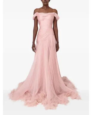 Iris Serban Petal off-shoulder feathered maxi dress - Pink - サムネイル1