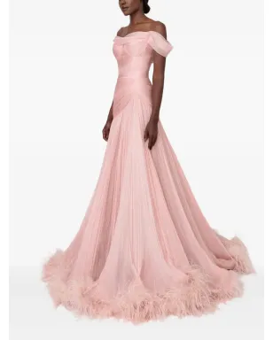 Iris Serban Petal off-shoulder feathered maxi dress - Pink - サムネイル2