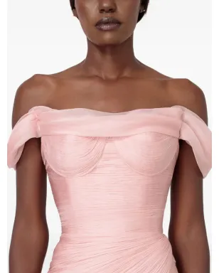 Iris Serban Petal off-shoulder feathered maxi dress - Pink - サムネイル4