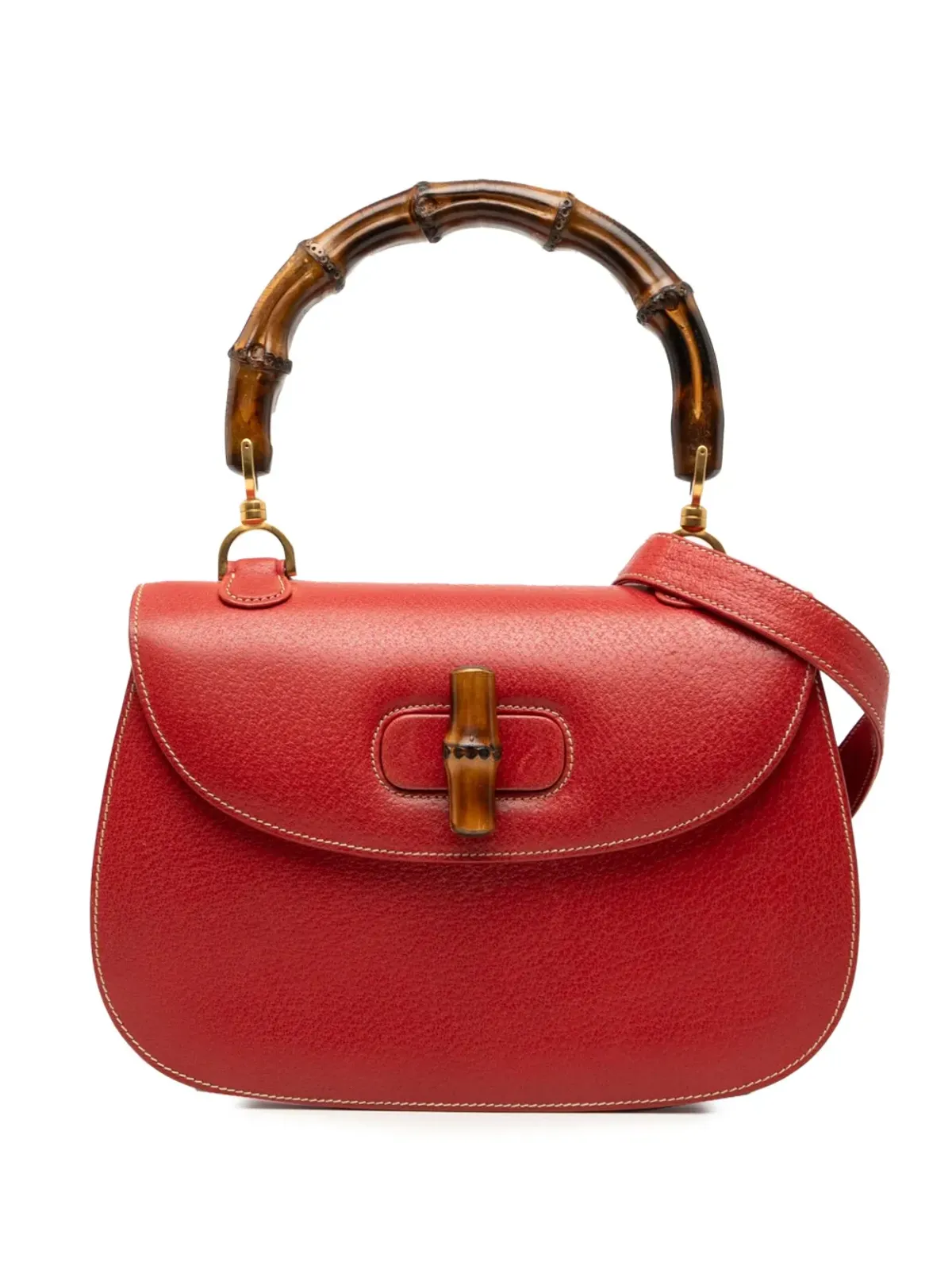 Gucci ビンテージ 20世紀カーフスキン バンブーナイト ハンドバッグ - レッド - 画像1