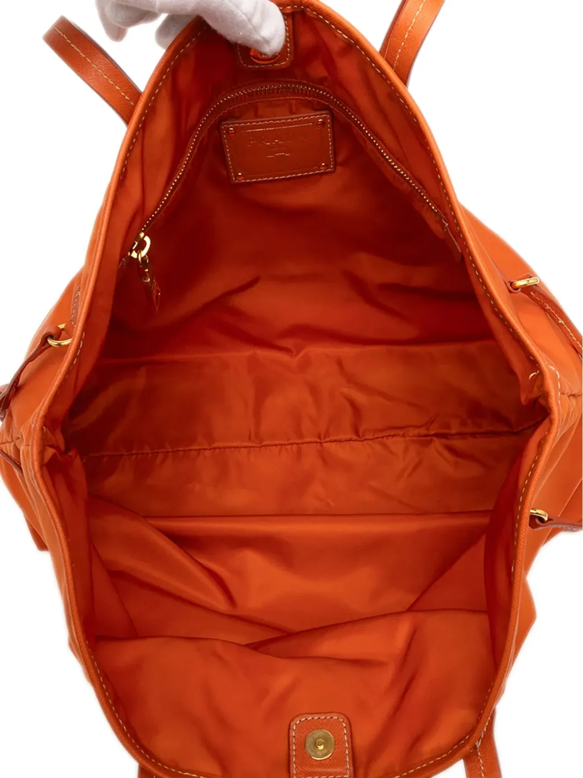 Prada ビンテージ 2010-2025 サフィアーノ・トリム付き テッスート オープン コンバーチブル トート サッチェル - オレンジ - 画像5