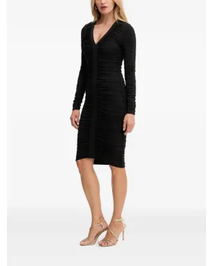 MARCIANO by GUESS 寄せギャザー入りVネックミディドレス - ブラック - サムネイル3