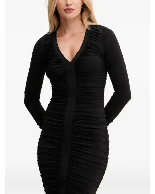 MARCIANO by GUESS 寄せギャザー入りVネックミディドレス - ブラック - サムネイル4