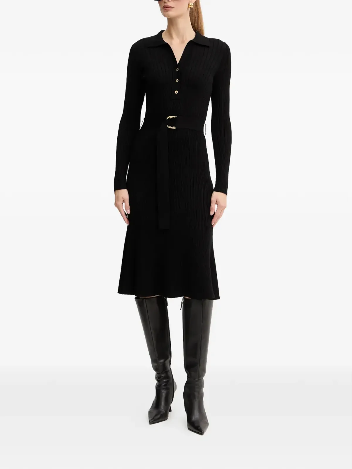 MARCIANO by GUESS 長袖ベルト付きミディドレス - ブラック - 画像2