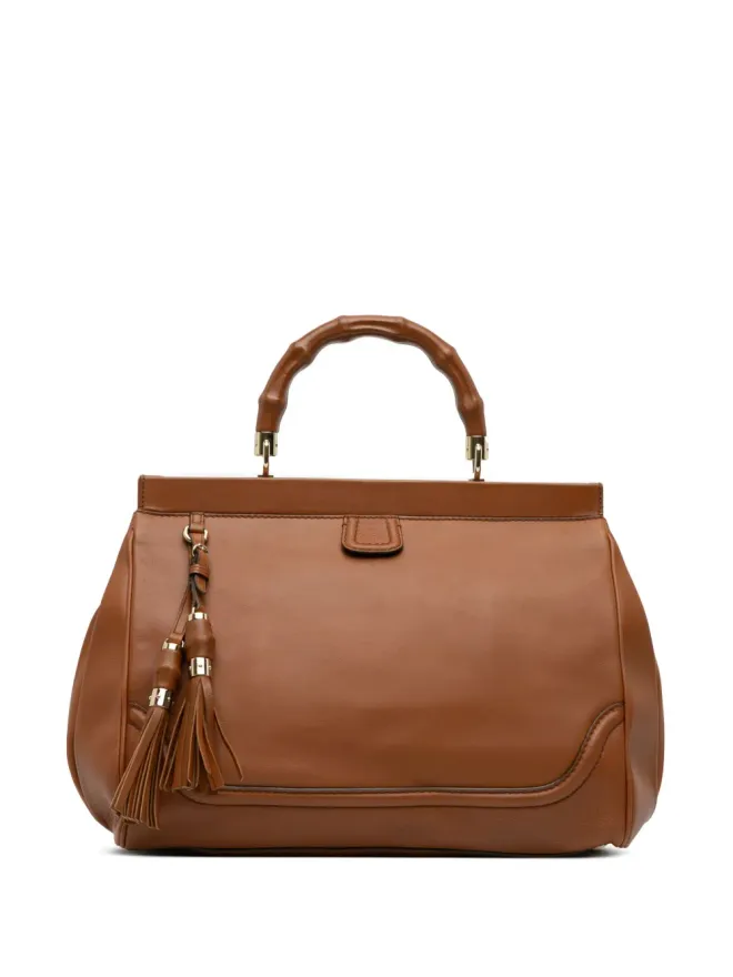Gucci Pre-Owned Gucci ビンテージ 2016-2025 ミディアムサイズのカーフレザー ボールド バンブー トップハンドルバッグ ブラウンの商品画像