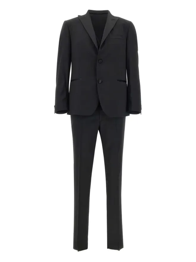Marchesani Marchesani サテン・トリムの三点式シングルブレストスーツ - ブラックの商品画像
