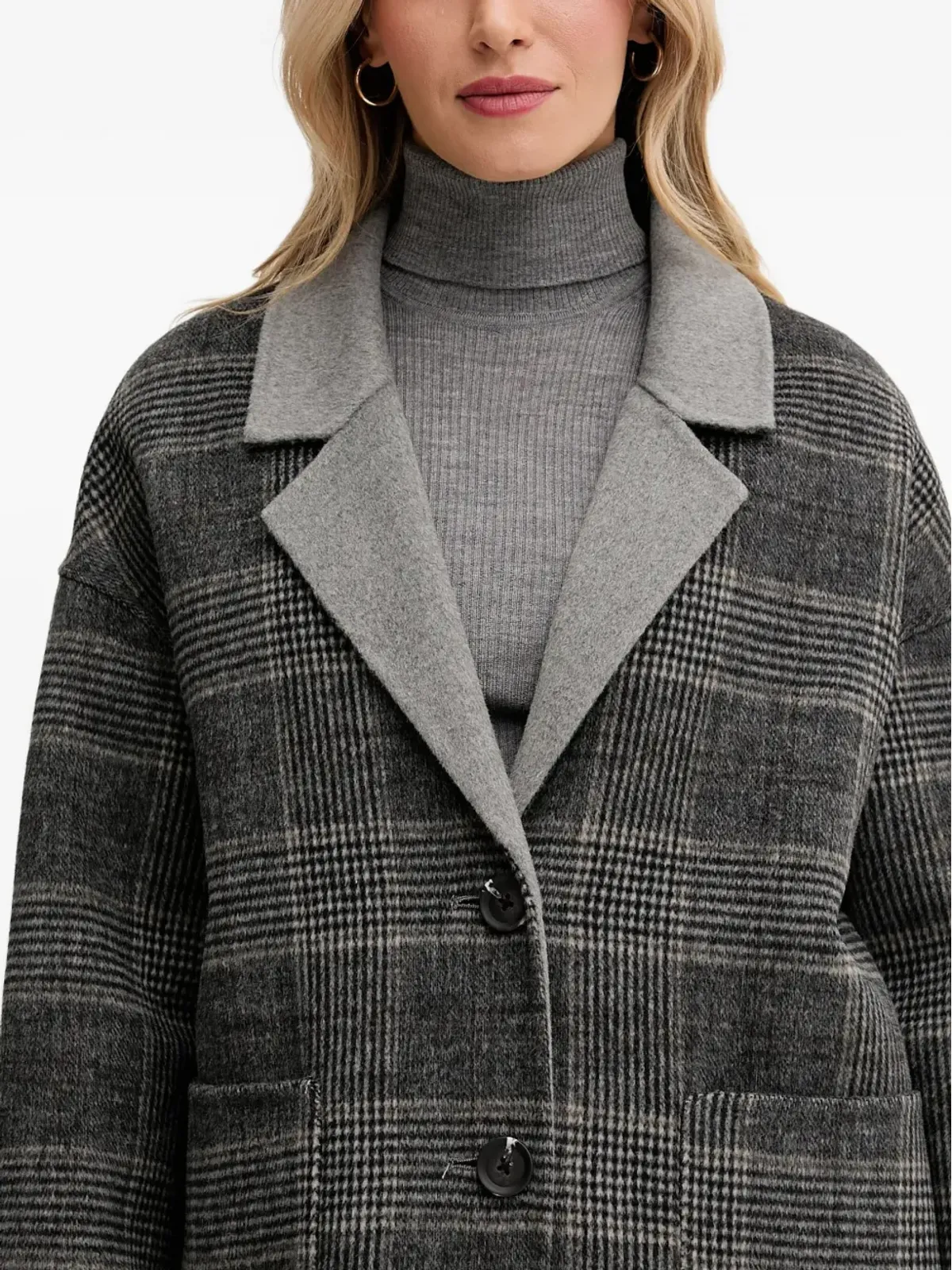 Benetton チェック柄襟付きコート - 画像4