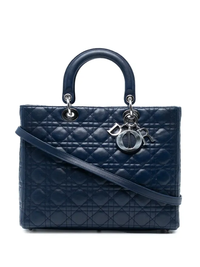 Christian Dior Pre-Owned Christian Dior ビンテージ 2011年 大型ラムスキン キャンネージ レディ ディオール サッチェル - ブルーの商品画像