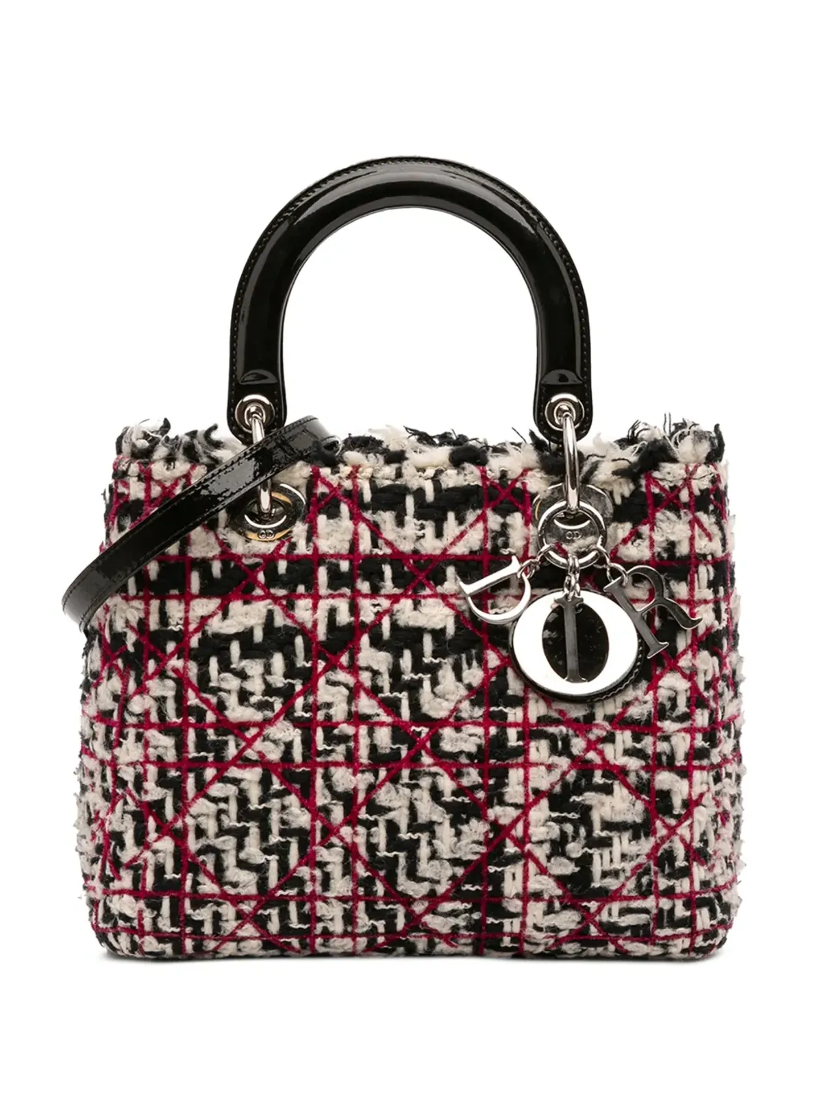 Christian Dior ビンテージ 2011年 ミディアム ツイード カナージュ フリンジ レディ Dior サッチェル - ブラック - 画像1