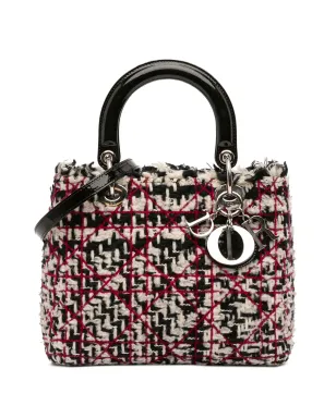 Christian Dior ビンテージ 2011年 ミディアム ツイード カナージュ フリンジ レディ Dior サッチェル - ブラック - サムネイル1
