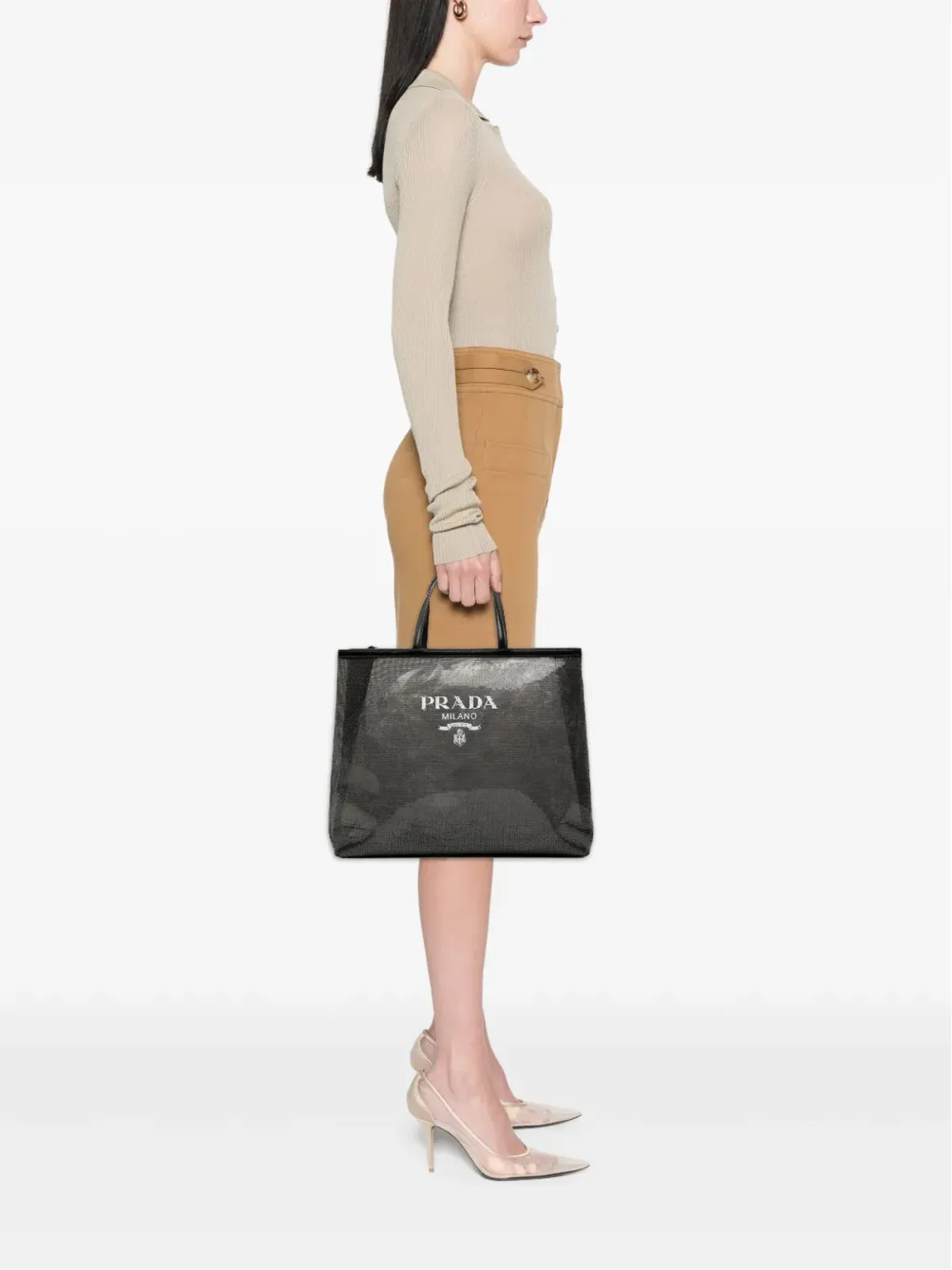 Prada ビンテージ 大型 スパンコール付き メッシュ ロゴ トートバッグ ブラック - 画像2