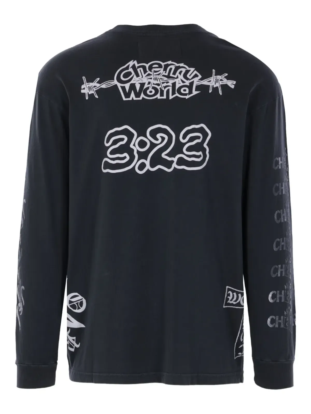 Cherry World 骸骨プリント ロングスリーブTシャツ ブラック - 画像2