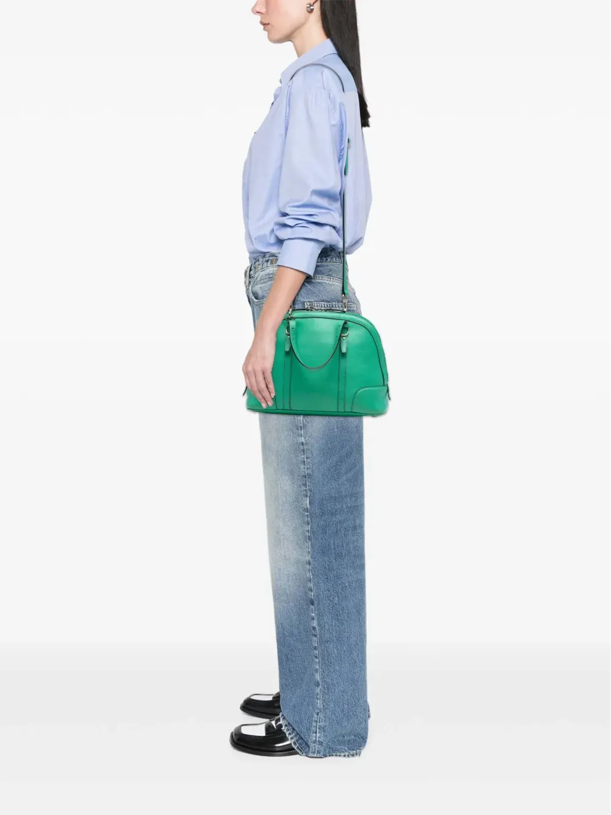 Gucci ビンテージ 小型 レザー ドーム型 サッチェル グリーン - 画像2