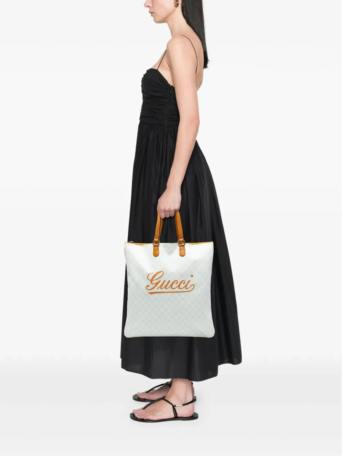 Gucci ビンテージ 2000年-2015年 GG Supreme ヘリテージ ロゴ フラットジップ トートバッグ - ホワイト - 画像2