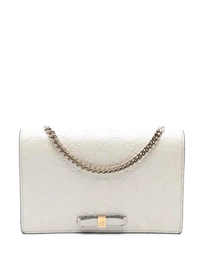 Gucci Pre-Owned Gucci ビンテージ ミニ Guccissima Bow Signature ウォレット・オン・チェーン クロスボディバッグ ホワイトの商品画像