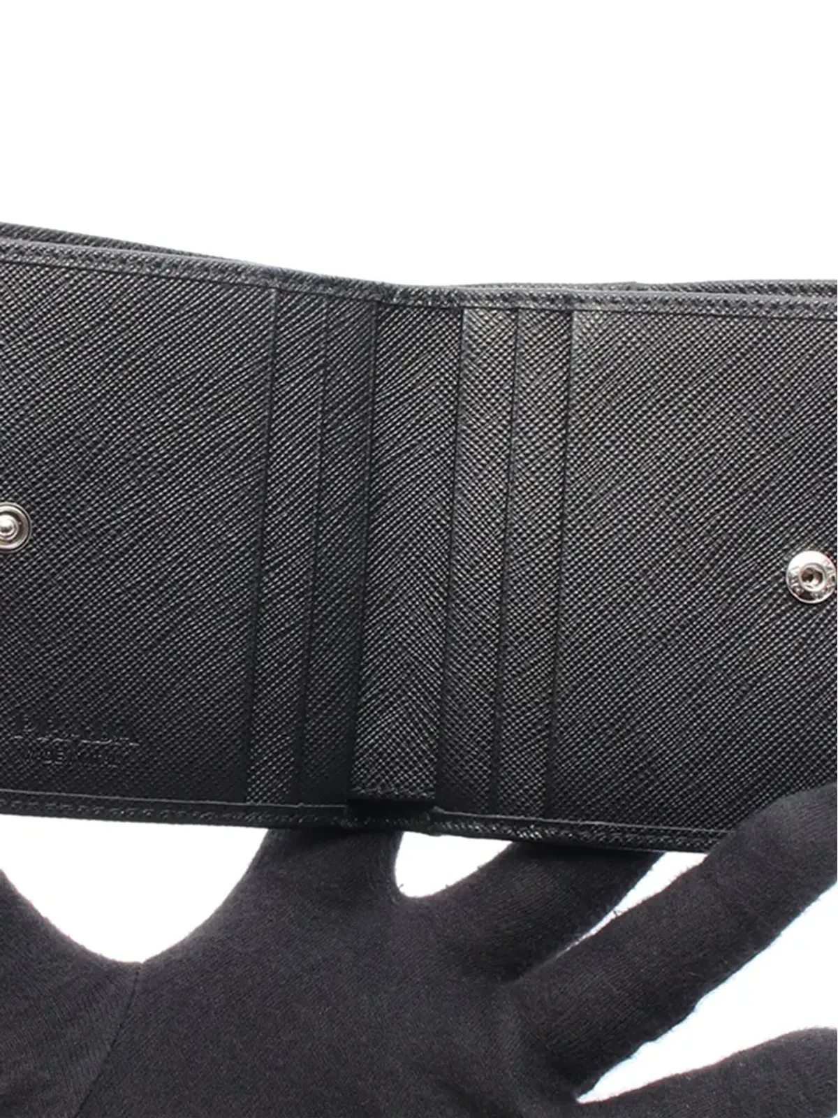 Prada ビンテージ サフィアーノ・トリム テッシート ジップ式二つ折りミニ財布 - ブラック - 画像3