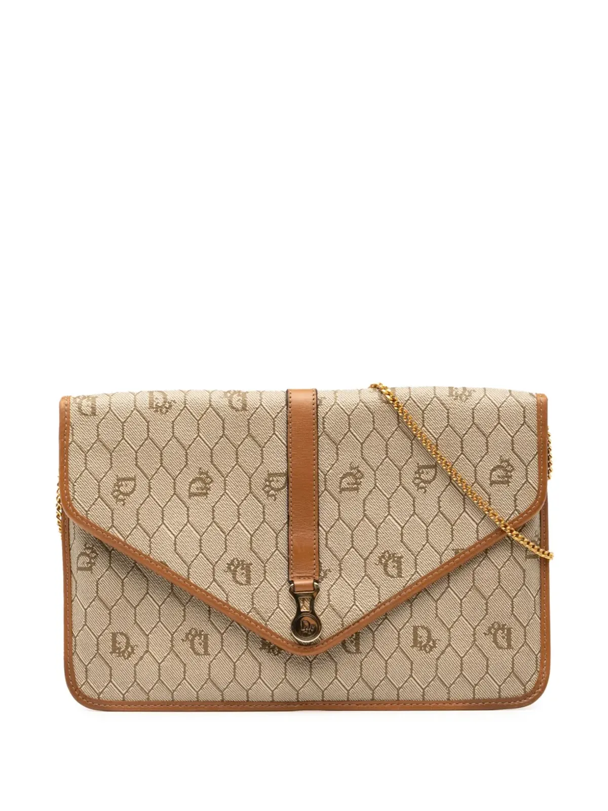 Christian Dior ビンテージ 20世紀ハニカム コーティッドキャンバス チェーンクロスボディバッグ ブラウン - 画像1