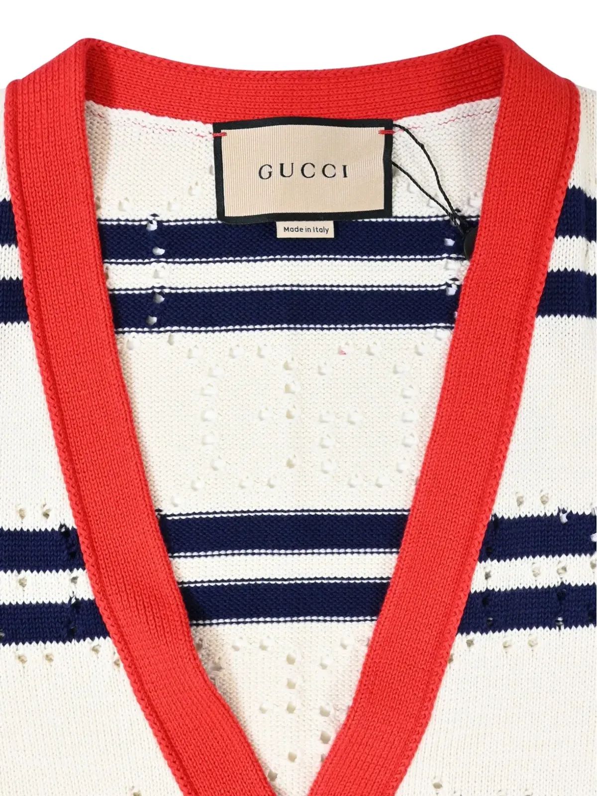 Gucci ビンテージ ポイントエット編みストライプカーディガン - ニュートラルカラー - 画像4