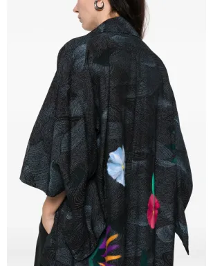 A.N.G.E.L.O. Vintage Upcycling アップサイクル花柄アップリケ付きキモノ - ブラック - サムネイル5