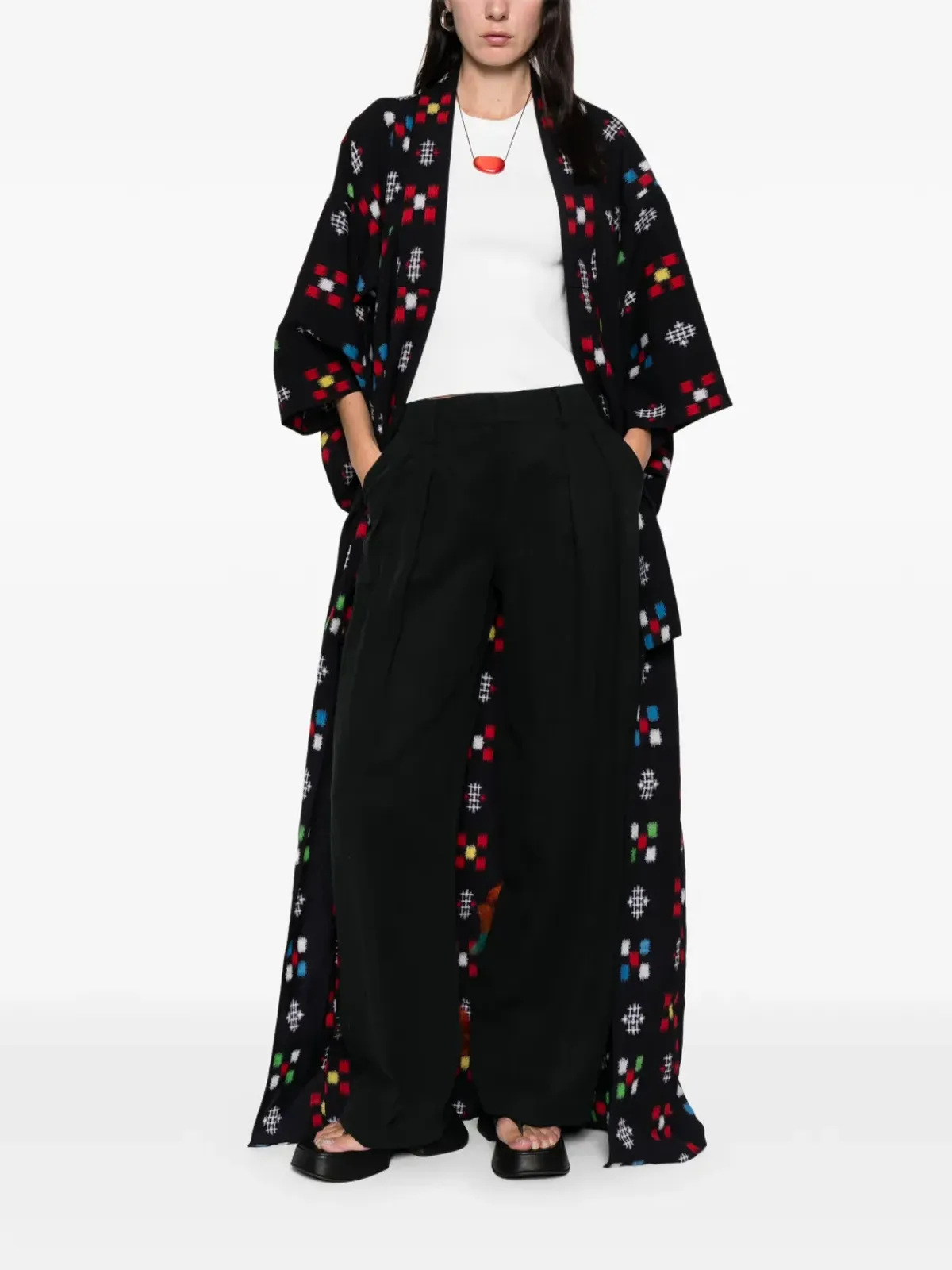A.N.G.E.L.O. Vintage Upcycling embroidery-effect open-front kimono - Black - 画像2