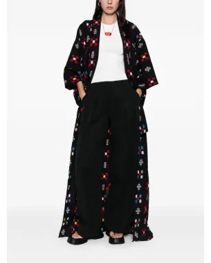 A.N.G.E.L.O. Vintage Upcycling embroidery-effect open-front kimono - Black - サムネイル2