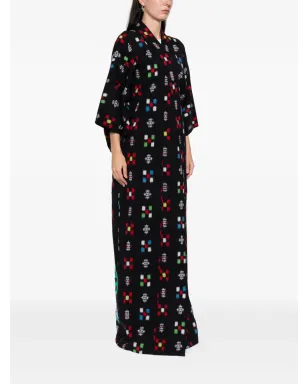 A.N.G.E.L.O. Vintage Upcycling embroidery-effect open-front kimono - Black - サムネイル3