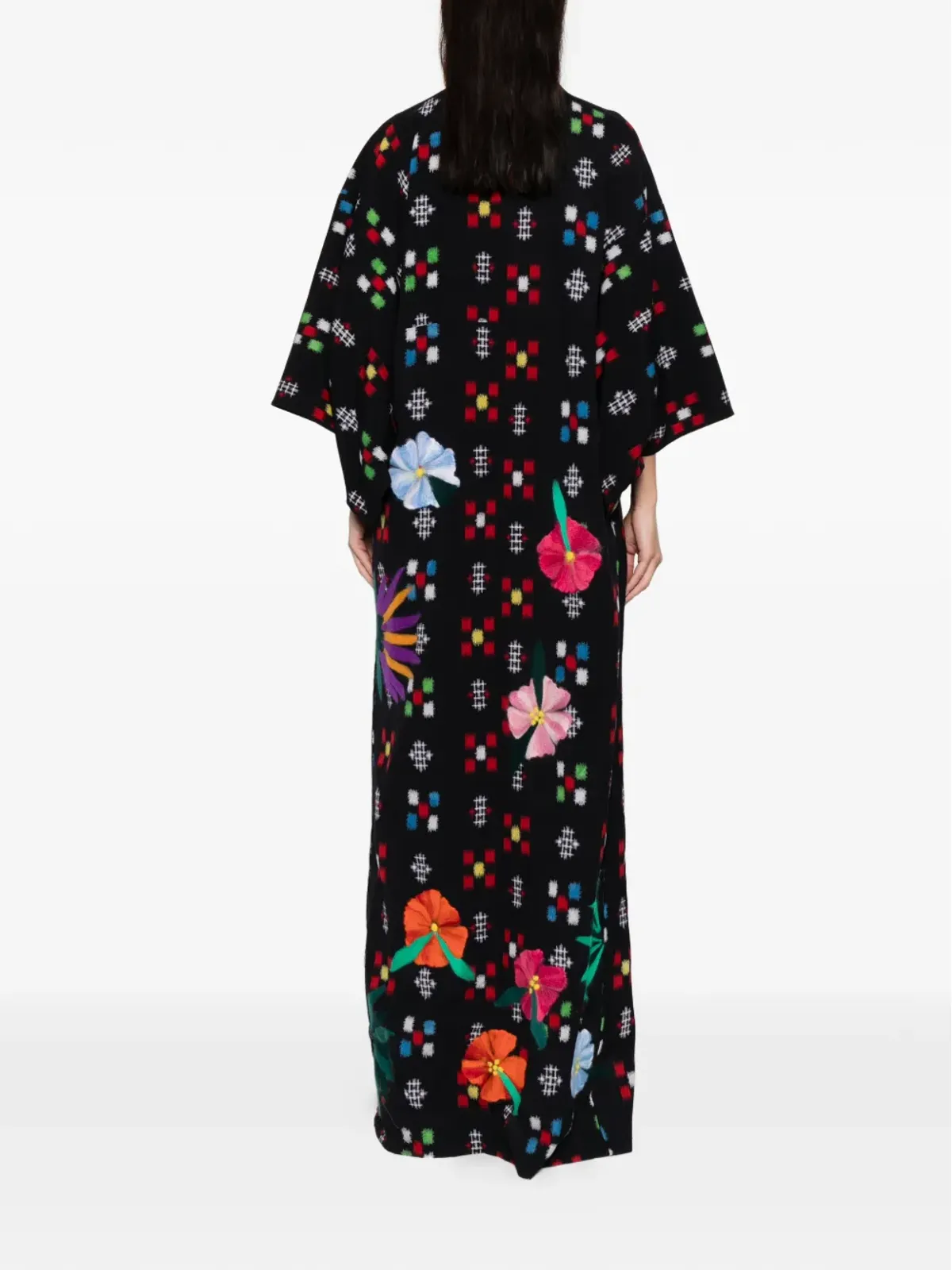 A.N.G.E.L.O. Vintage Upcycling embroidery-effect open-front kimono - Black - 画像4