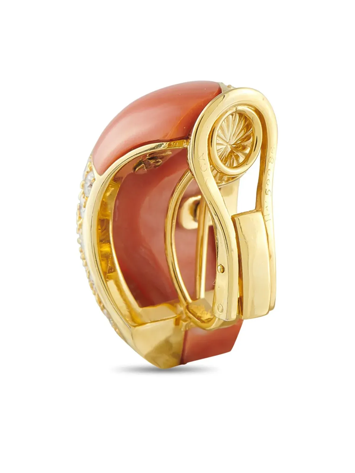 Van Cleef & Arpels Pre-Owned 18K イエローゴールド ダイヤモンドと珊瑚のイヤリング - 画像3