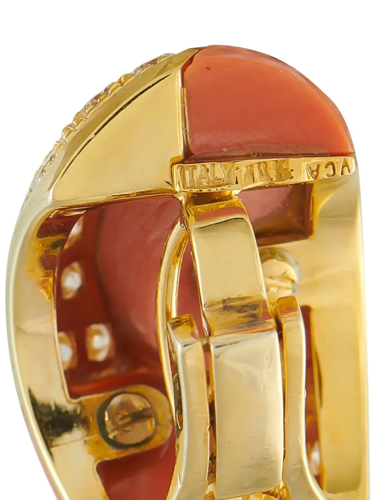 Van Cleef & Arpels Pre-Owned 18K イエローゴールド ダイヤモンドと珊瑚のイヤリング - 画像4