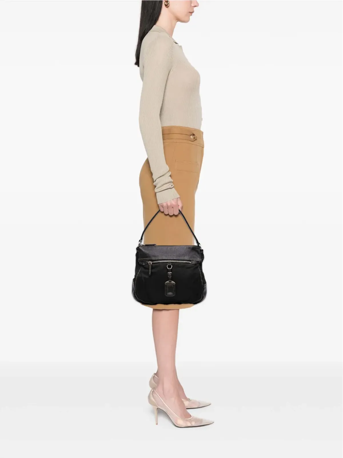 Prada ビンテージ 2000-2013 レザーとテッスート ショルダーバッグ - ブラック - 画像2