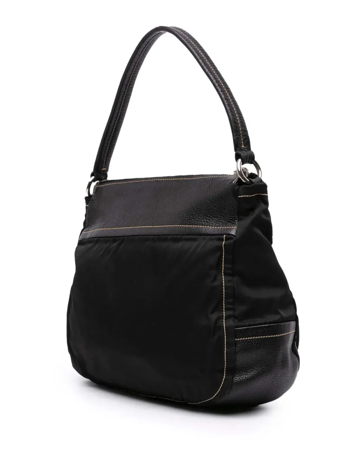Prada ビンテージ 2000-2013 レザーとテッスート ショルダーバッグ - ブラック - 画像3