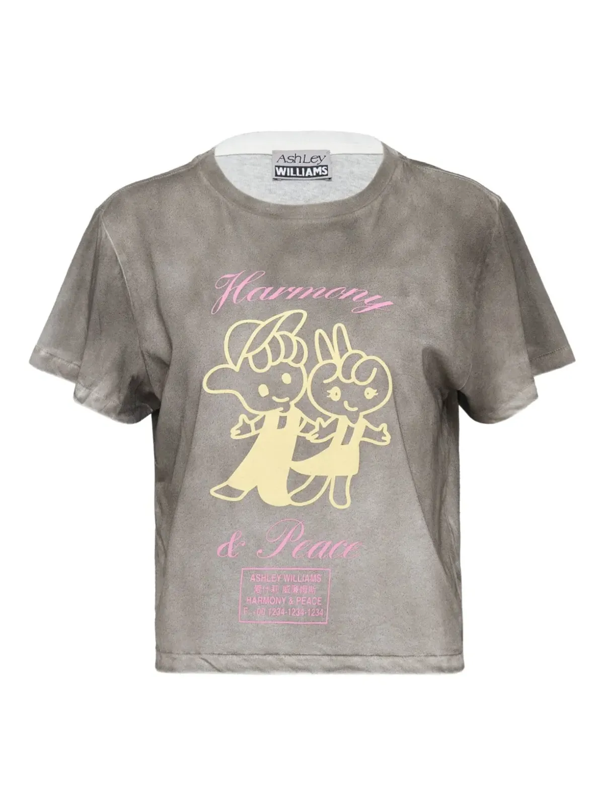 Ashley Williams washed-effect graphic-print T-shirt - Grey - 画像1
