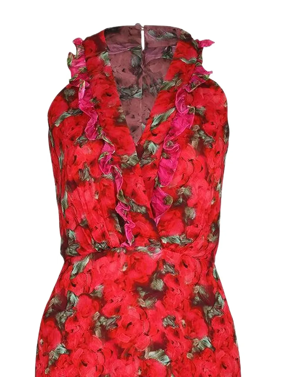 Saloni Jolie ラッフル花柄ミディドレス - レッド - 画像2