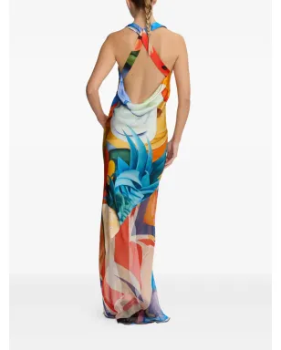 Donde Esteban ブルー サルピコン ロング シルク ドレス - サムネイル3