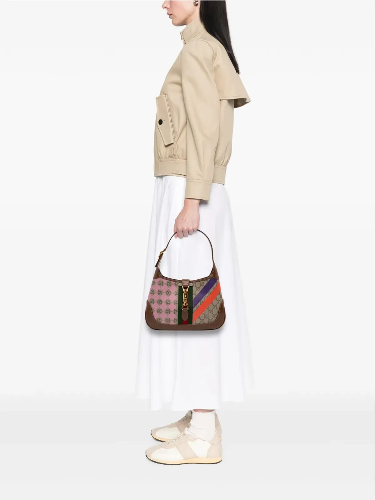 Gucci ビンテージ 2016-2025 GGスプリーム ウェブ ジオメトリック ジャッキー1961 クロスボディバッグ - ブラウン - 画像2