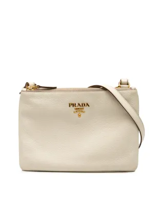 Prada ビンテージ 2013-2025 Vitello Daino ダブルジップ クロスボディバッグ - ホワイト - サムネイル1