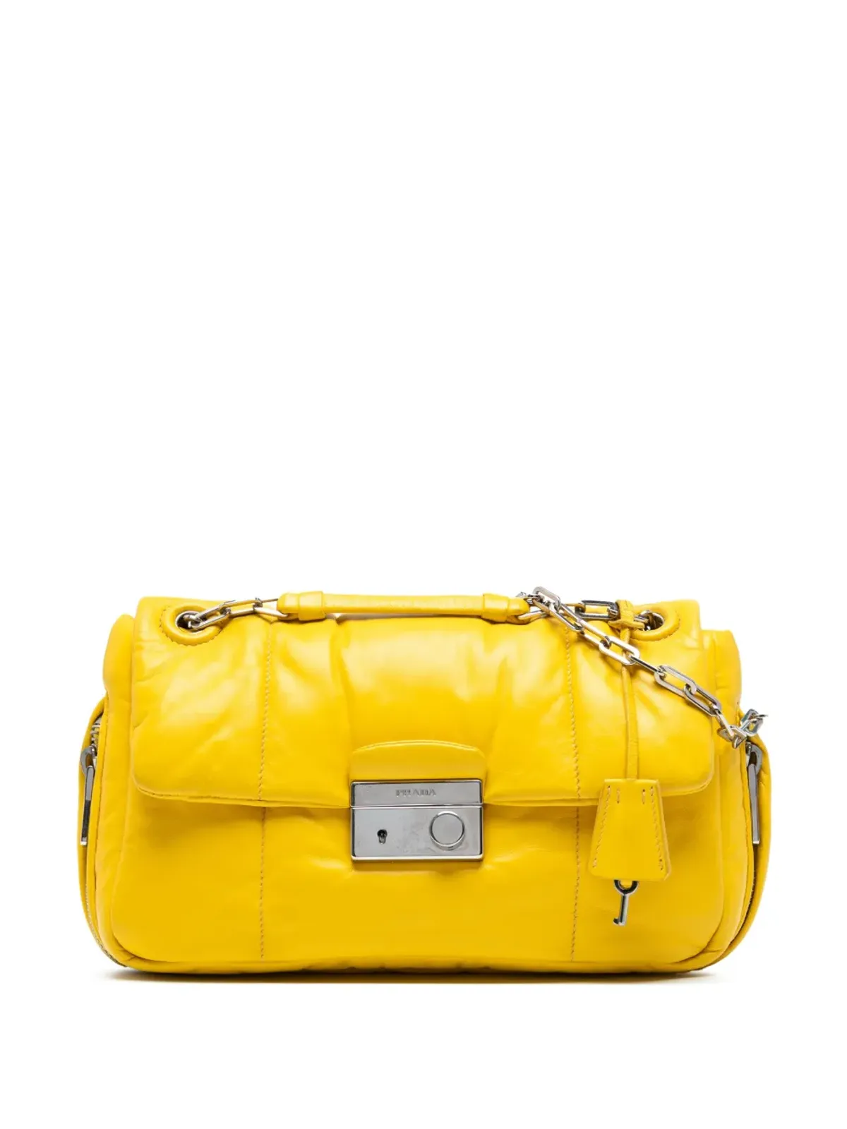 Prada ビンテージ 2013-2025 ナッパレザー ボンバー サウンドロック チェーンフラップ ショルダーバッグ - イエロー - 画像1
