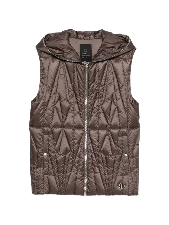 Moncler + Rick Owens Moncler + Rick Owens フード付きジップベスト - ブラウンの商品画像